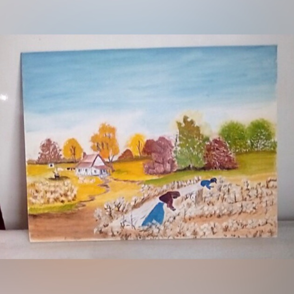 Oil Painting Picking Cotton Folk Art Black Americana Unframed